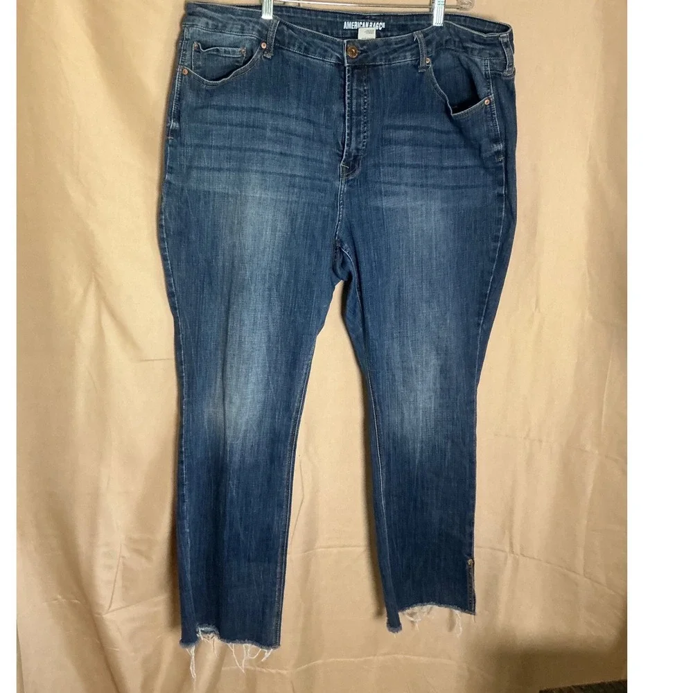 American Rag Cie Jeans Womens 22W Blue Excellent Frayed Hem Cropped High Rise
